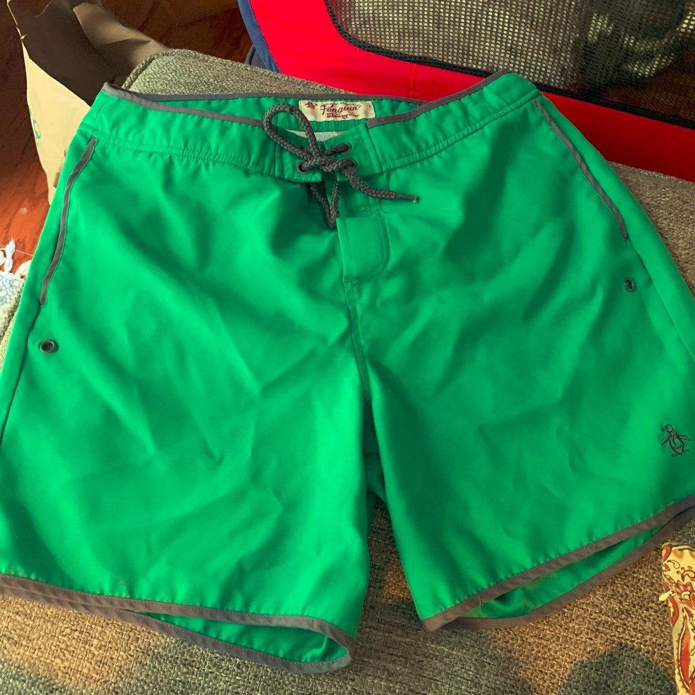 Original Penguin Green Swim Trunks EUC size 33